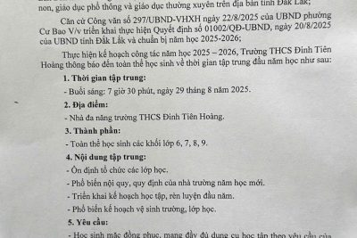 THÔNG BÁO VỀ VIỆC TẬP TRUNG HỌC SINH